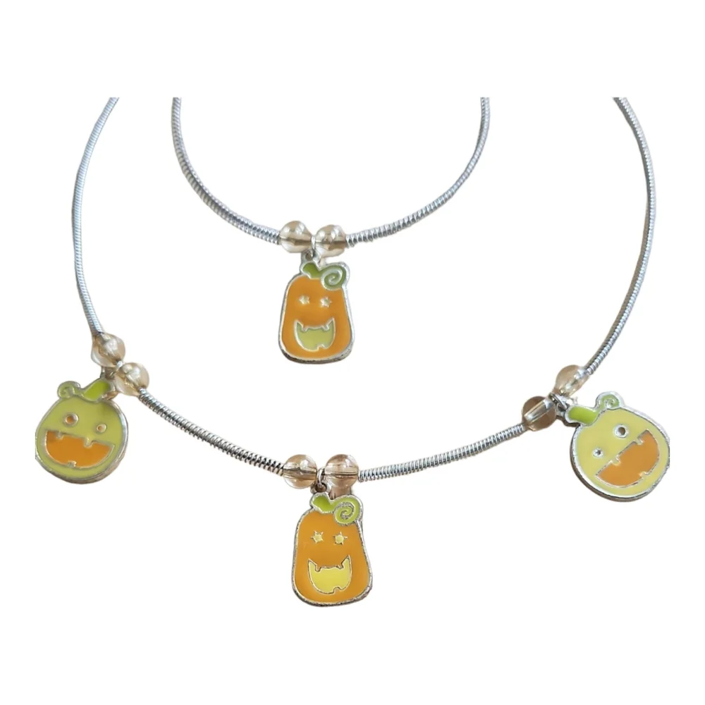 Halloween Necklace + Bracelet Set Pumpkin Charms Child
